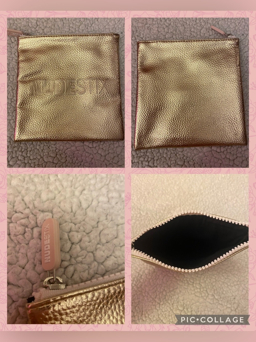 NUDESTIX rose gold metallic cosmetics bag